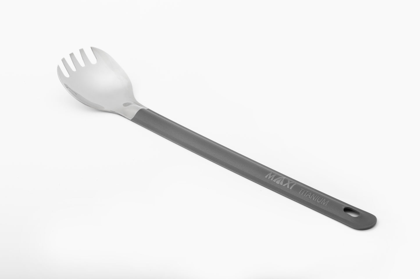 Titanium long handle spork polished head